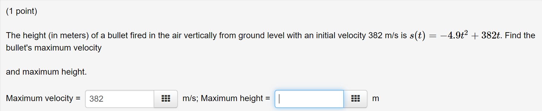 Solved The height (in meters) of a bullet fired in the air | Chegg.com