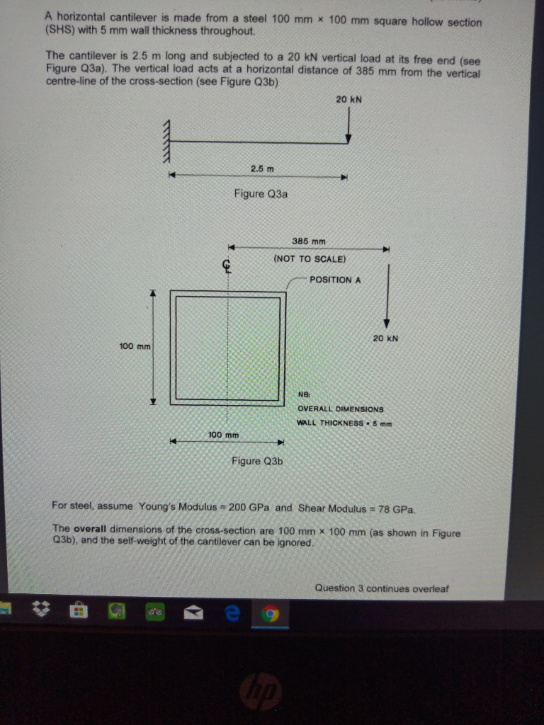 Solved A horizontal cantilever is made from a steel 100 mm x | Chegg.com