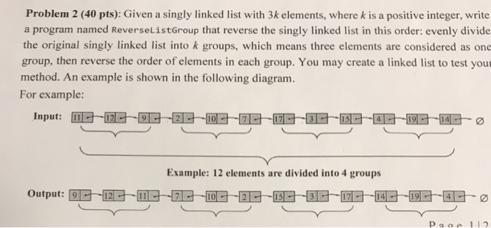 Solved Problem 2 (40 pts): Given a singly linked list with | Chegg.com