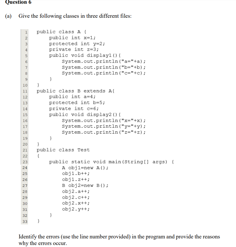Solved Question 6 (a) Give the following classes in three | Chegg.com