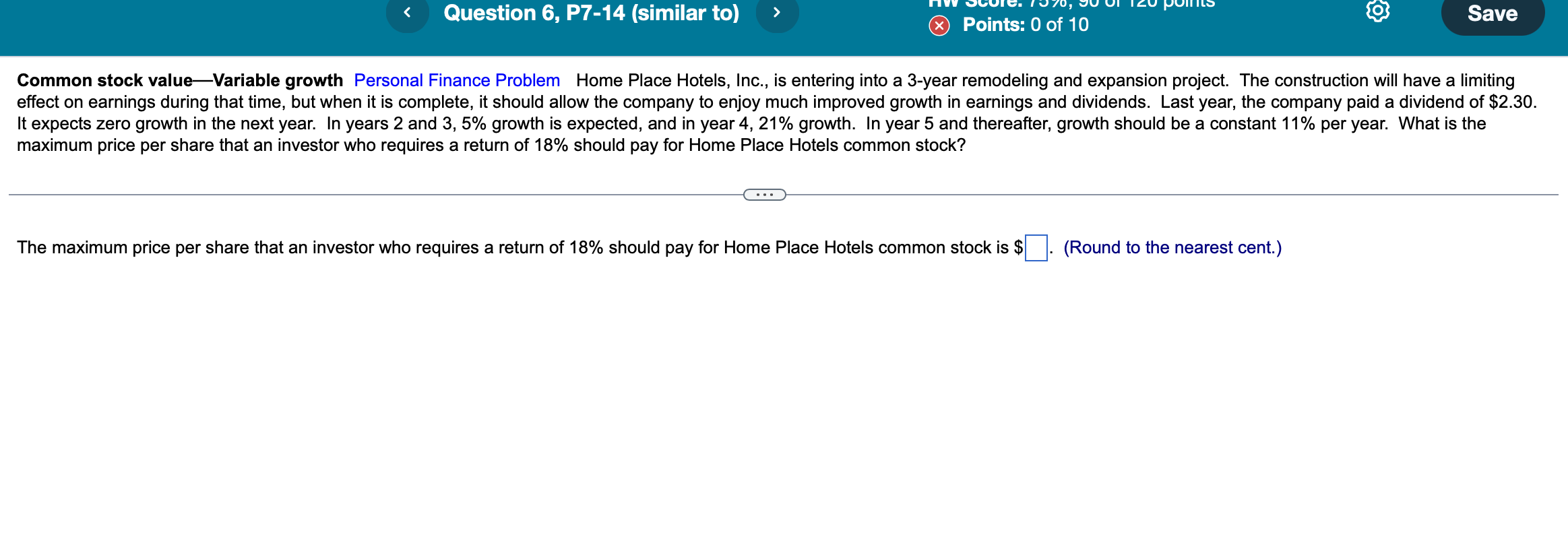 Solved Common Stock Value-Variable Growth Personal Finance | Chegg.com