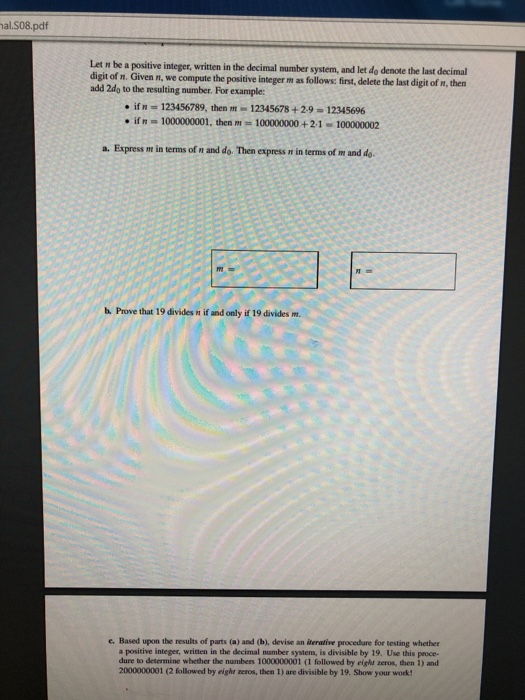 Solved al.S08.pdf Let n be a positive integer, written in | Chegg.com