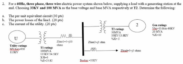 Solved For a 60 Hz, three phase, three wire electric power | Chegg.com