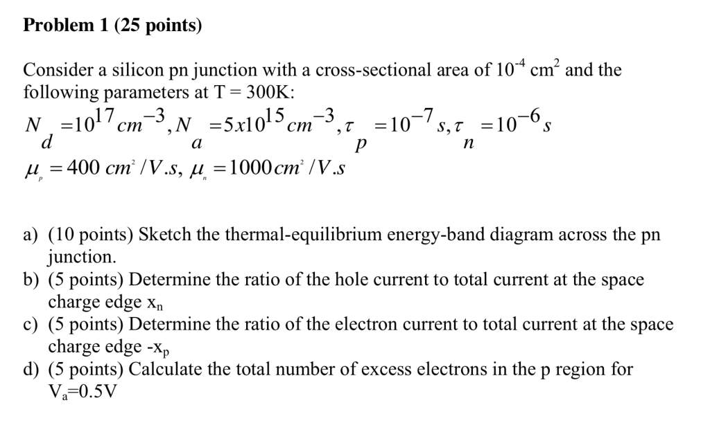 Solved Problem 1 (25 points) Consider a silicon pn junction | Chegg.com