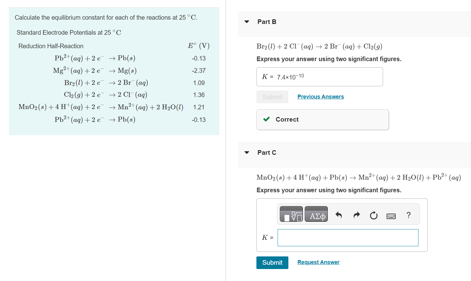 Solved Calculate The Equilibrium Constant For Each Of The | Chegg.com