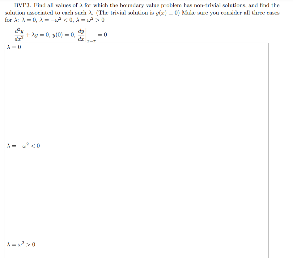 Solved BVP3. Find all values of λ for which the boundary | Chegg.com