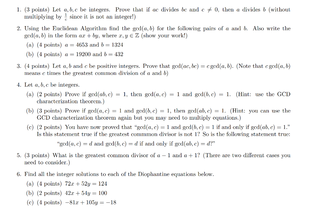 Solved 1. (3 Points) Let A,b,c Be Integers. Prove That If Ac | Chegg.com