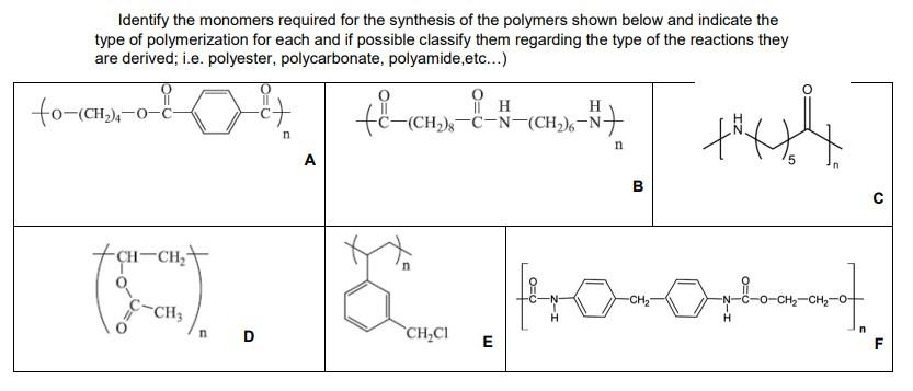 Solved Identify The Monomers Required For The Synthesis Of | Chegg.com