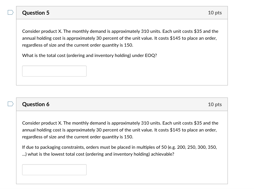 Solved Question 5 10 pts Consider product X. The monthly | Chegg.com