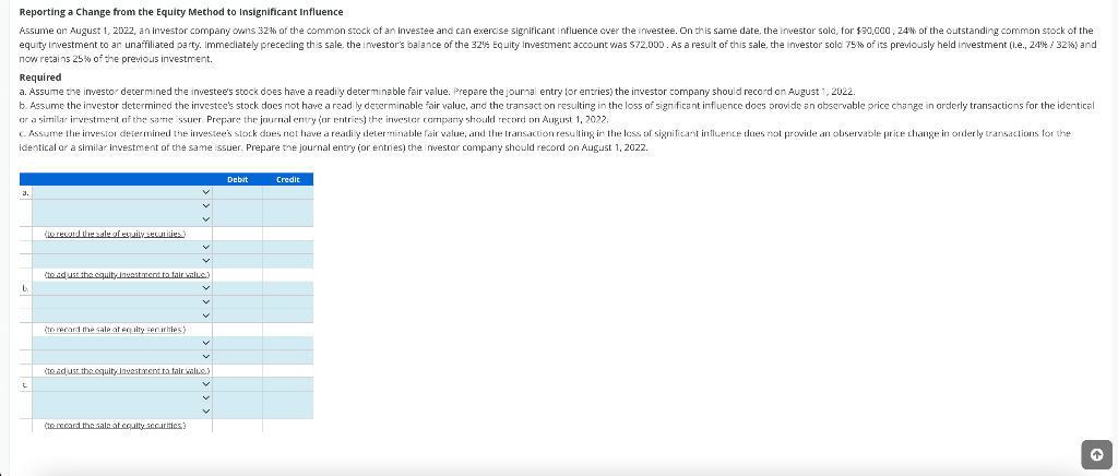 Solved Reporting a Change from the Equity Method to | Chegg.com