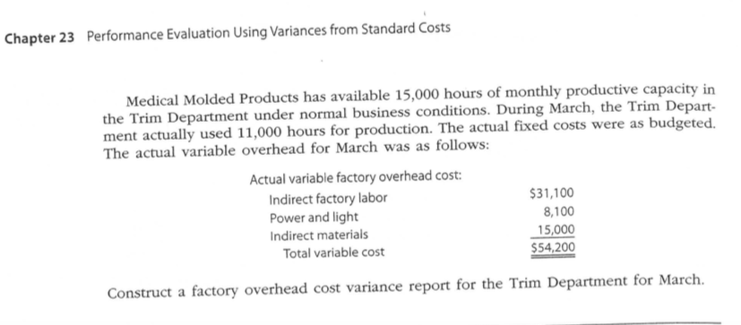 Solved EX 23-19 Factory overhead cost variance report | Chegg.com