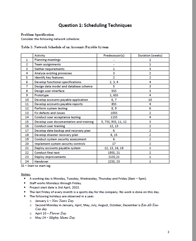 Solved Question 1: Scheduling Techniques Problem | Chegg.com