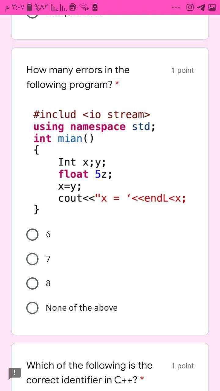 Solved ۳:۰۷۹%۸۲ || || | ... 1 point How many errors in the | Chegg.com