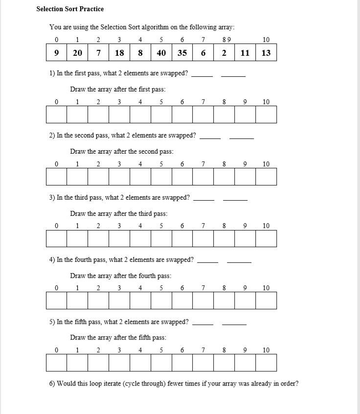 Solved Selection Sort Practice You are using the Selection | Chegg.com