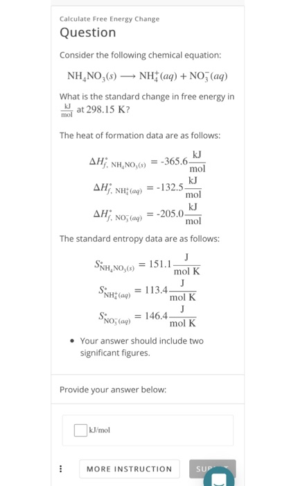 Solved Calculate Free Energy Change Question Consider the | Chegg.com