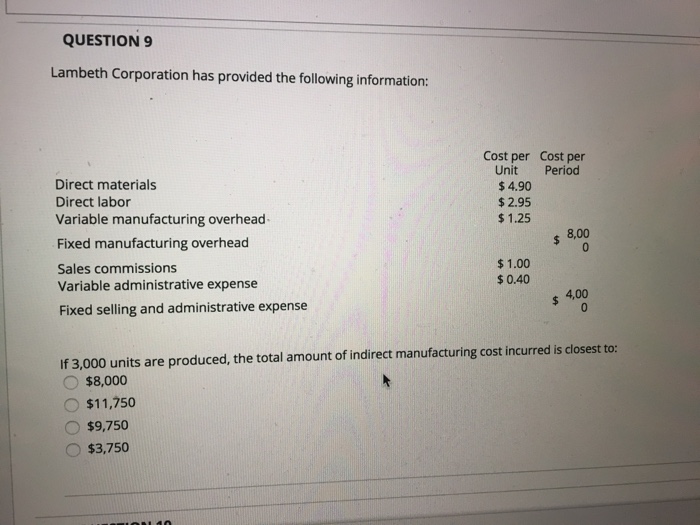 Solved QUESTION 9 Lambeth Corporation has provided the | Chegg.com