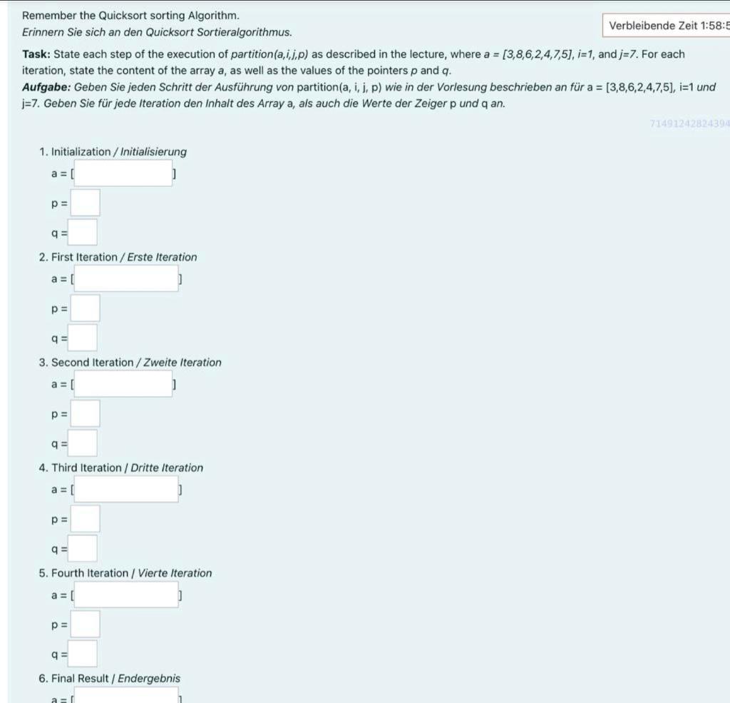 Remember the Quicksort sorting Algorithm. Erinnern | Chegg.com