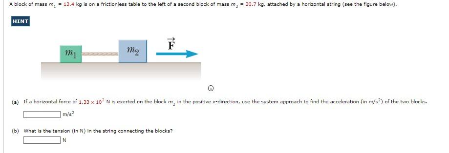 Solved A Block Of Mass M1=13.4 Kg Is On A Frictionless Table | Chegg.com