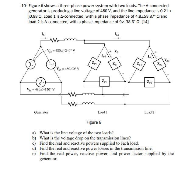 Solved 10- Figure 6 shows a three-phase power system with | Chegg.com