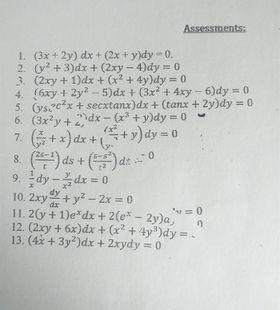 Solved Assessments 1 3x 2y Dx 2x Y Dy 0 2 Y2 Chegg Com