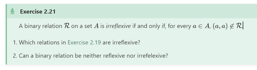 Solved A Binary Relation R On A Set A Is Irreflexive If And 9392