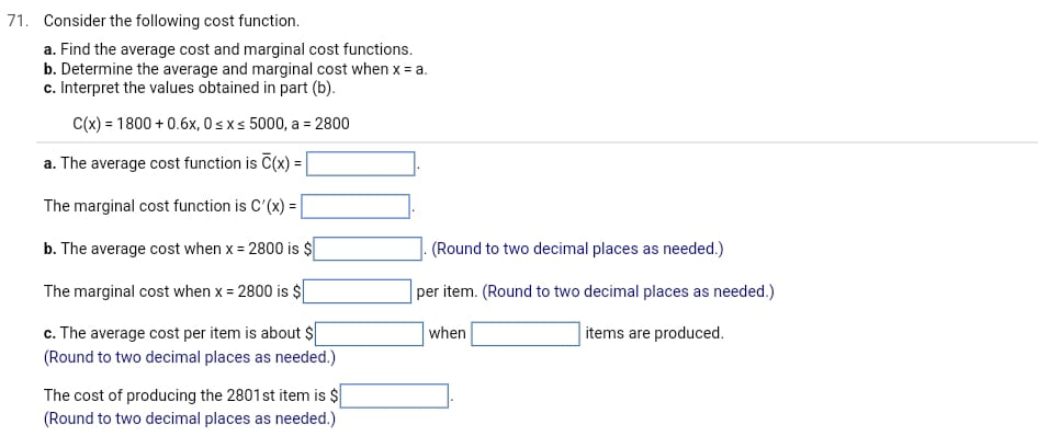 Solved 71. Consider the following cost function. a. Find the | Chegg.com