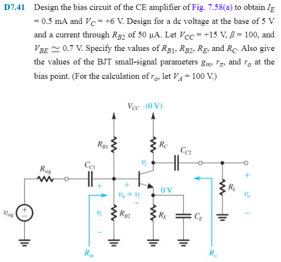 Solved 07.41 Design the bias circuit of the CE amplifier of | Chegg.com