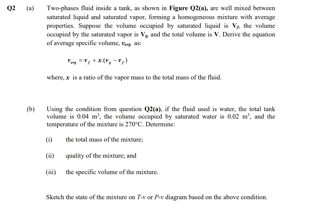 Solved (a) Two-phases fluid inside a tank, as shown in | Chegg.com