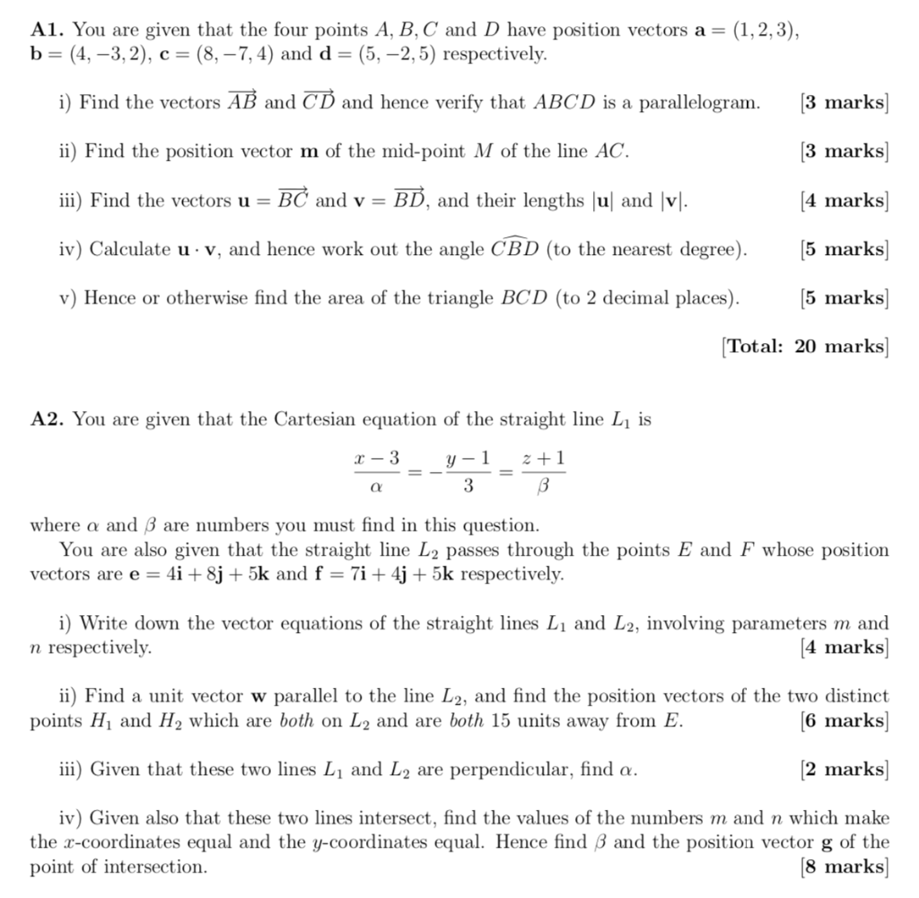 Solved A1. You are given that the four points A, B, C and D | Chegg.com