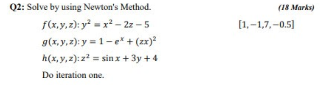 Solved (18 Marks) [1,-1,7,-0.5] Q2: Solve by using Newton's | Chegg.com