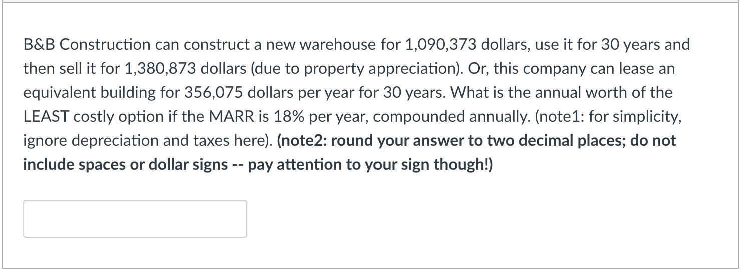 Solved B\&B Construction Can Construct A New Warehouse For | Chegg.com