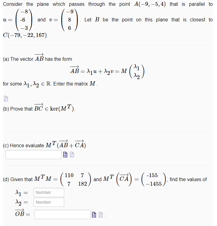 Solved U = Consider the plane which passes through the point | Chegg.com