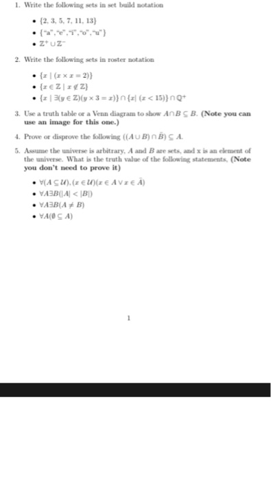 Solved 1. Write The Following Sets In Set Build Notation | Chegg.com