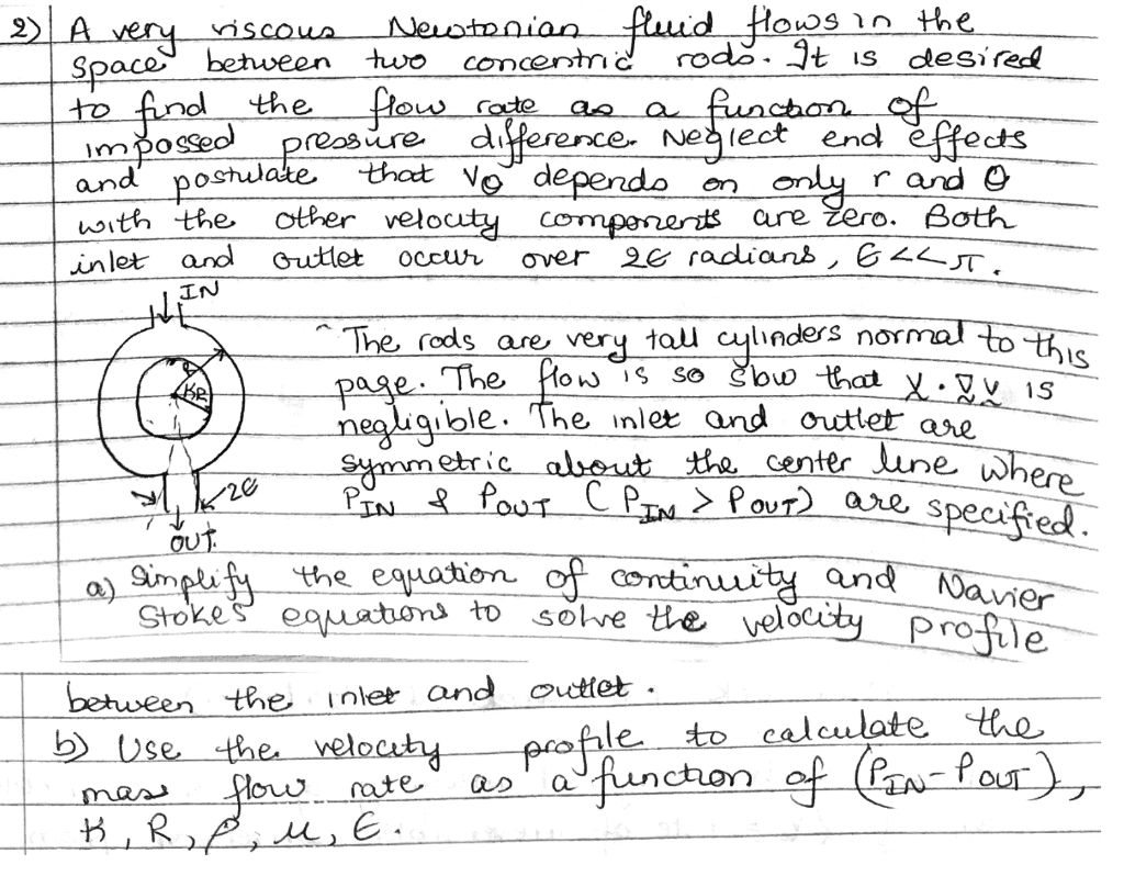 2) A very riscous Newtonian fluid flows in the space | Chegg.com