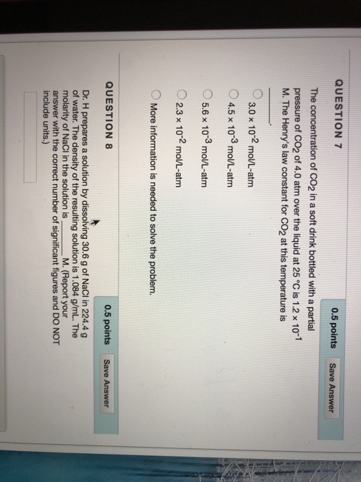 Solved QUESTION 7 0.5 points Save Answer The concentration | Chegg.com