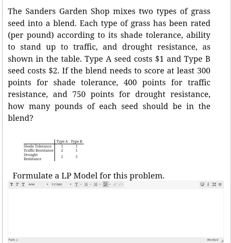 Solved The Sanders Garden Shop mixes two types of grass seed | Chegg.com