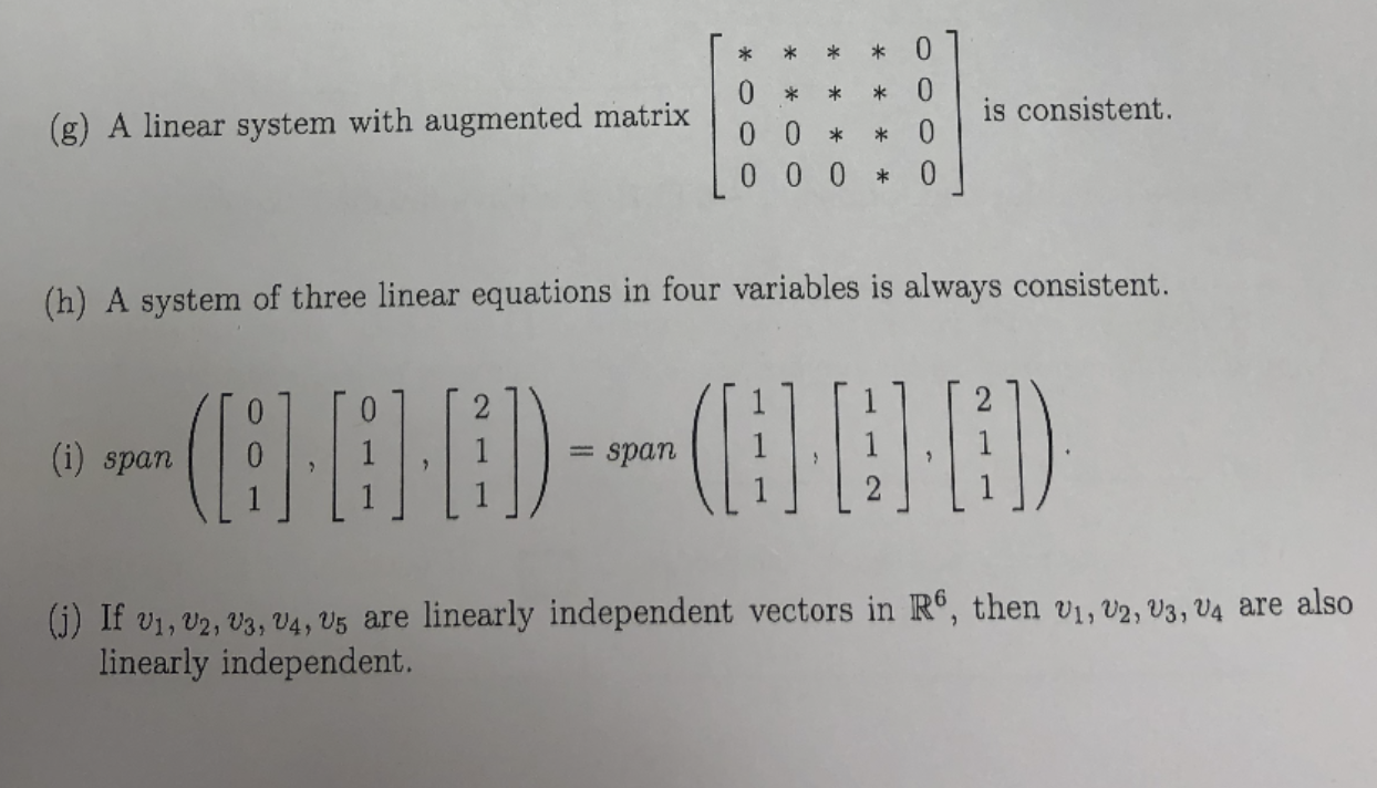 Solved (g) A linear system with augmented matrix * * * * 01 | Chegg.com