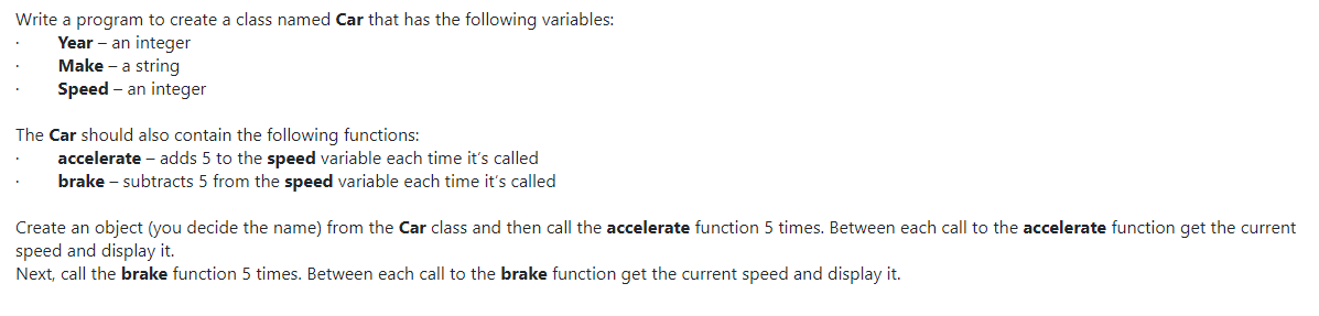 Solved Write a program to create a class named Car that has | Chegg.com