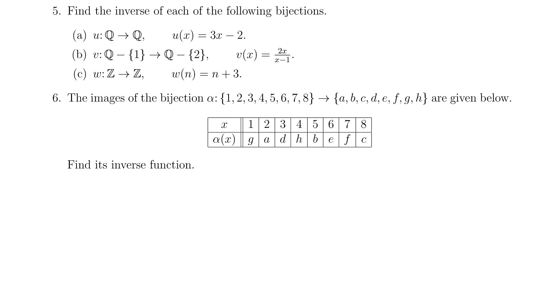 Solved 5 Find The Inverse Of Each Of The Following Bijec Chegg Com