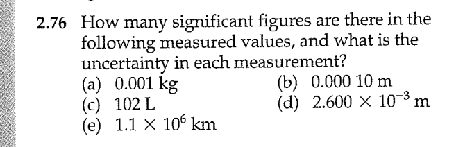 Solved 2.76 How many significant figures are there in the | Chegg.com