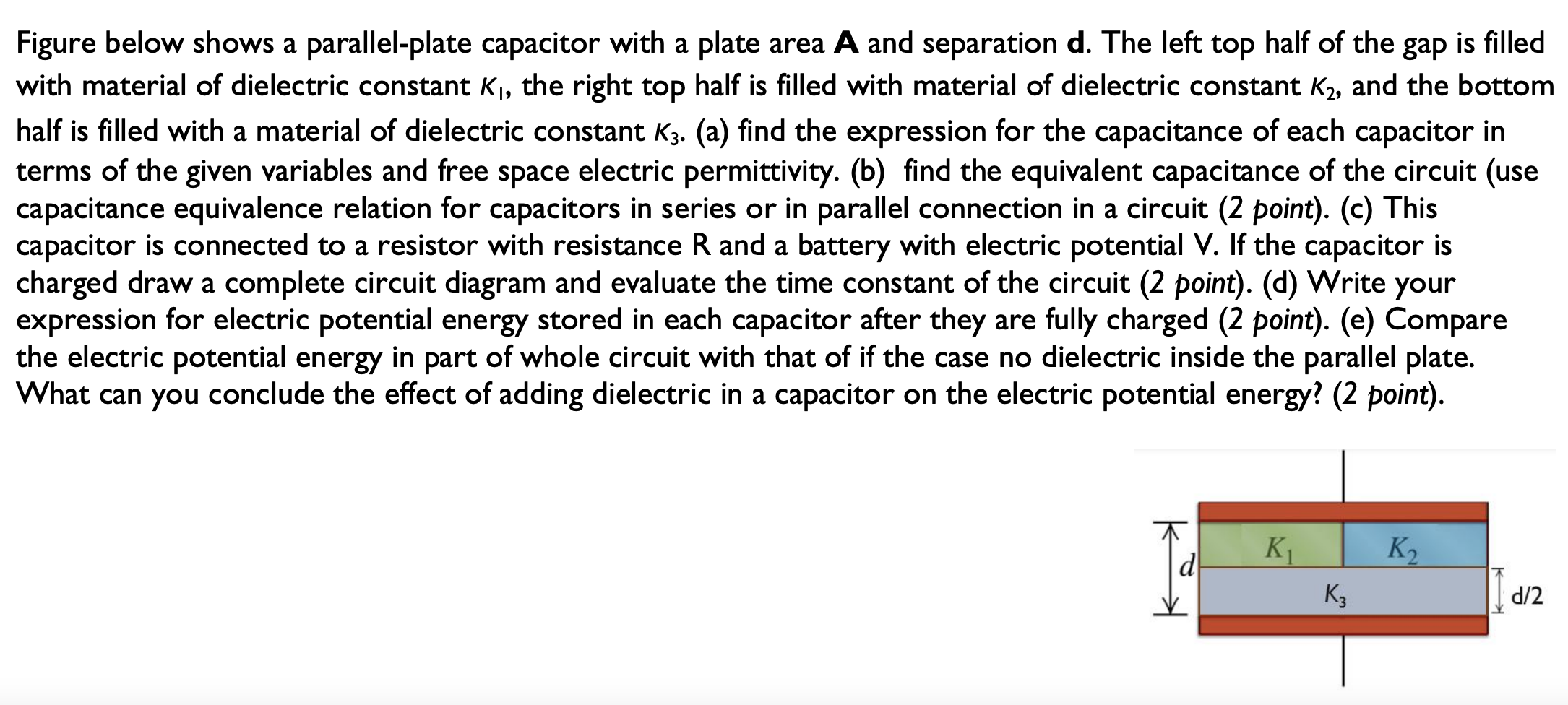 Solved Figure below shows a parallelplate capacitor with a
