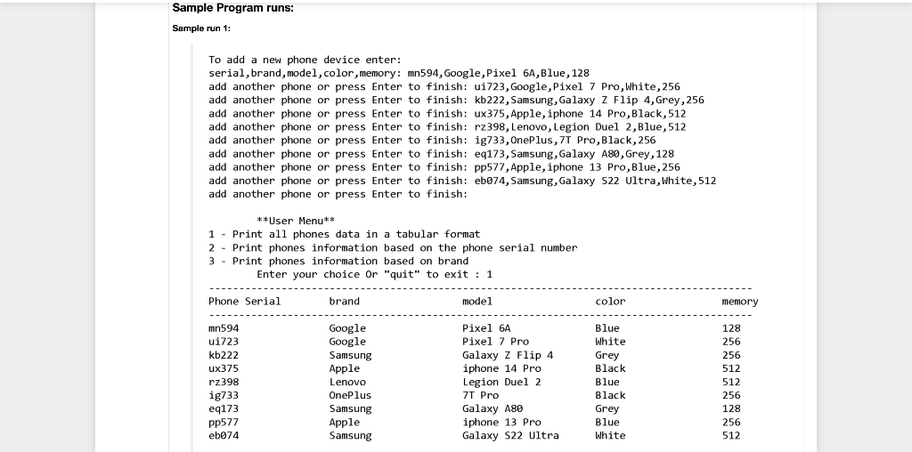 Solved Write a Python program that stores information about | Chegg.com