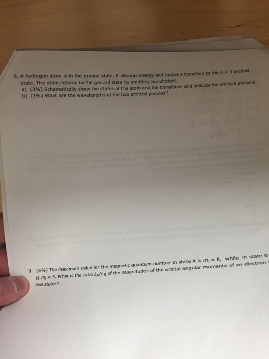 Solved 8. A Hydrogen Atom Is In The Ground State. It Absorbs | Chegg.com