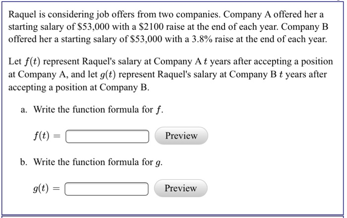 Solved Raquel Is Considering Job Offers From Two Companies Chegg