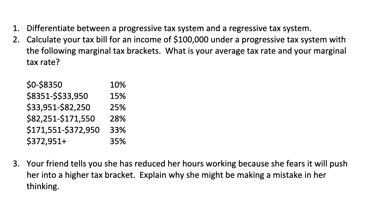 Solved Differentiate between a progressive tax system and a | Chegg.com