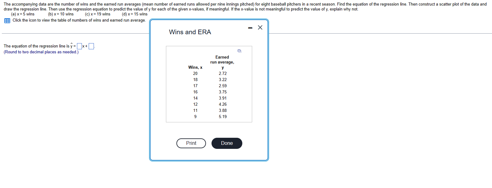 Solved (a) X=5 Wins (b) X=10 Wins (c) X=19 Wins (d) X=15 | Chegg.com