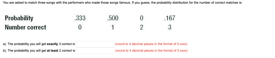 Solved You are asked to match three songs with the | Chegg.com