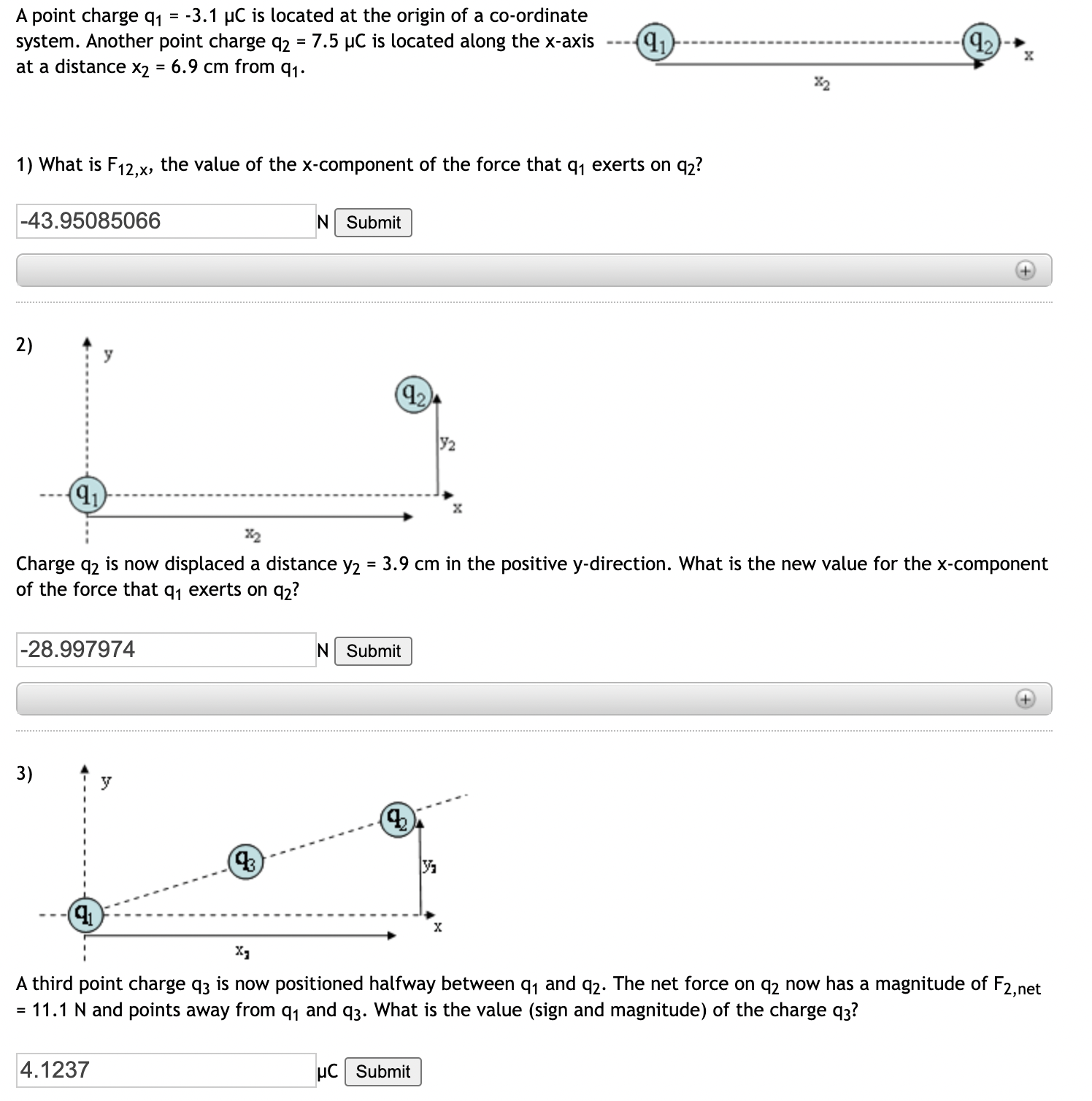 Solved A third point charge q3 is now positioned halfway