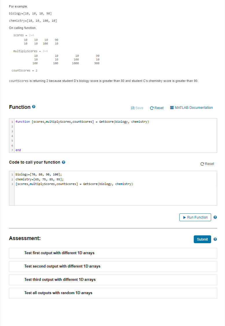 2D arrays and logical indexing Four students took two