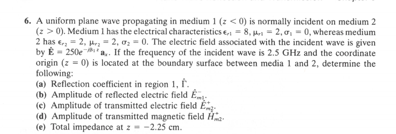 Solved 6. A uniform plane wave propagating in medium 1 (z
